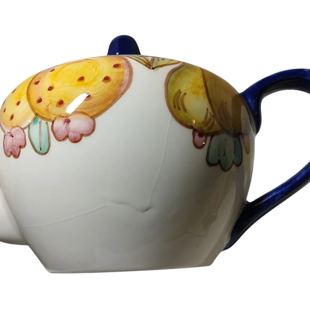 BIA Cordon Bleu International Teapot with Lid Hand Painted Fruit Blue Trim SEE‎